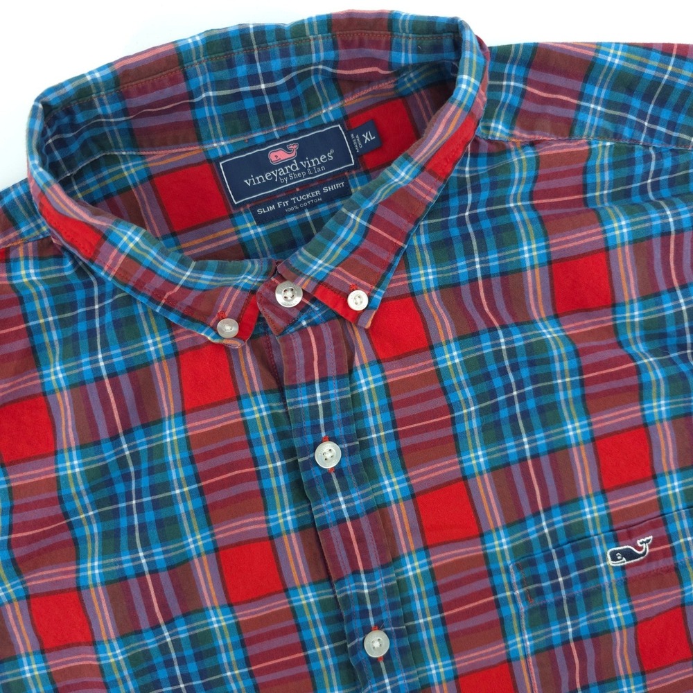 Vineyard Vines Slim Fit Tucker Shirt Mens XL Plaid Button Down Long Sleeve Whale